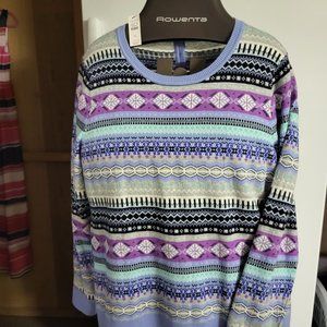 Talbots NEW Womens XL Purple 3D Fair Isle Southwestern Lambswool Blend Sweater